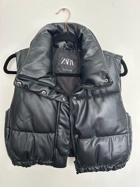 ZARA Black Quilted Faux Leather Jacket